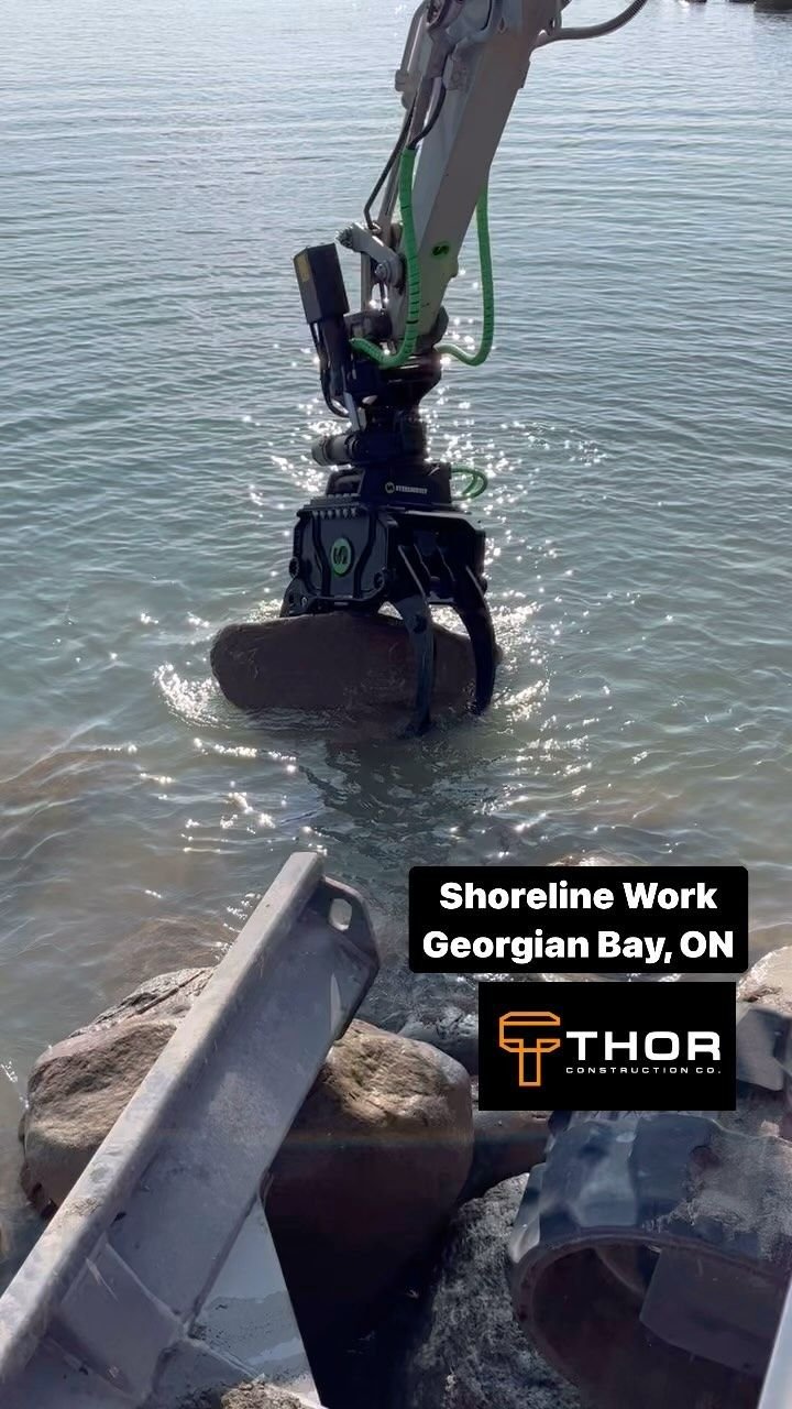 Rebuilding groynes on a big lake. Thor Construction job video.