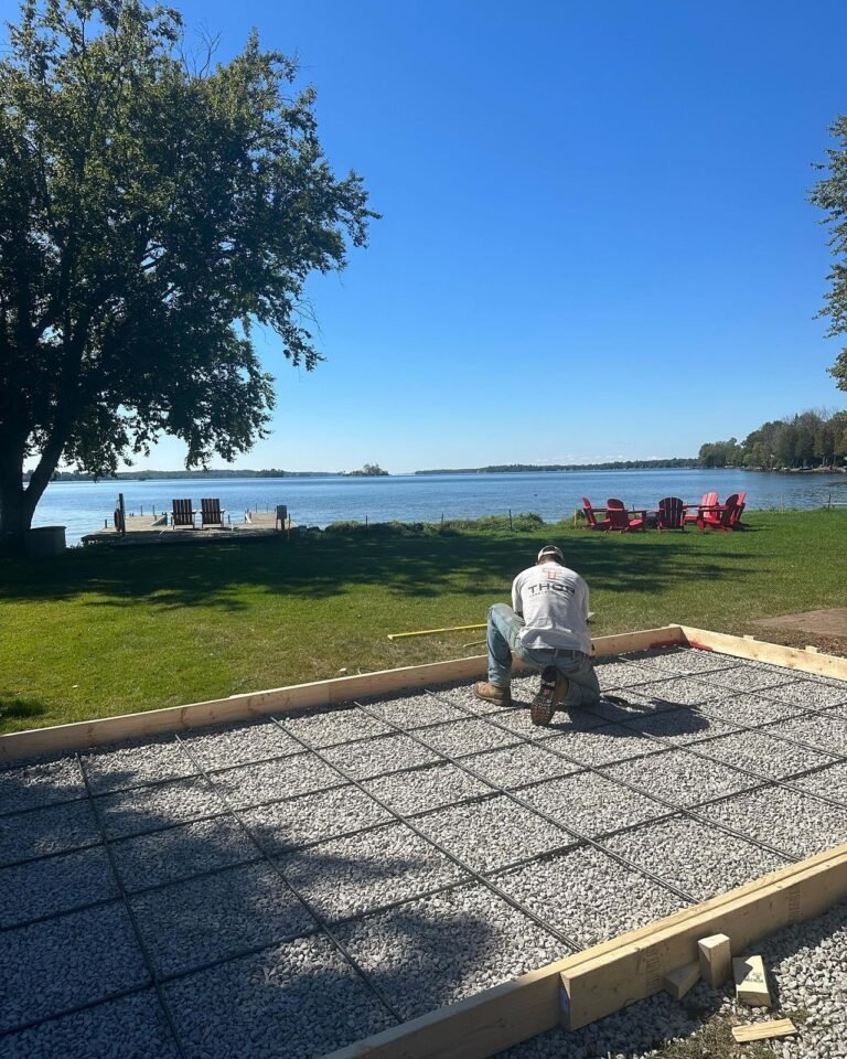 Concrete pad for a swim spa on the lake, Sturgeon Lake. Thor Construction job photo.
