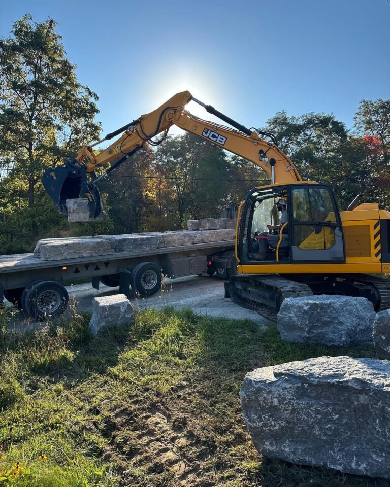Armour stone delivered to site. Thor Construction job photo.
