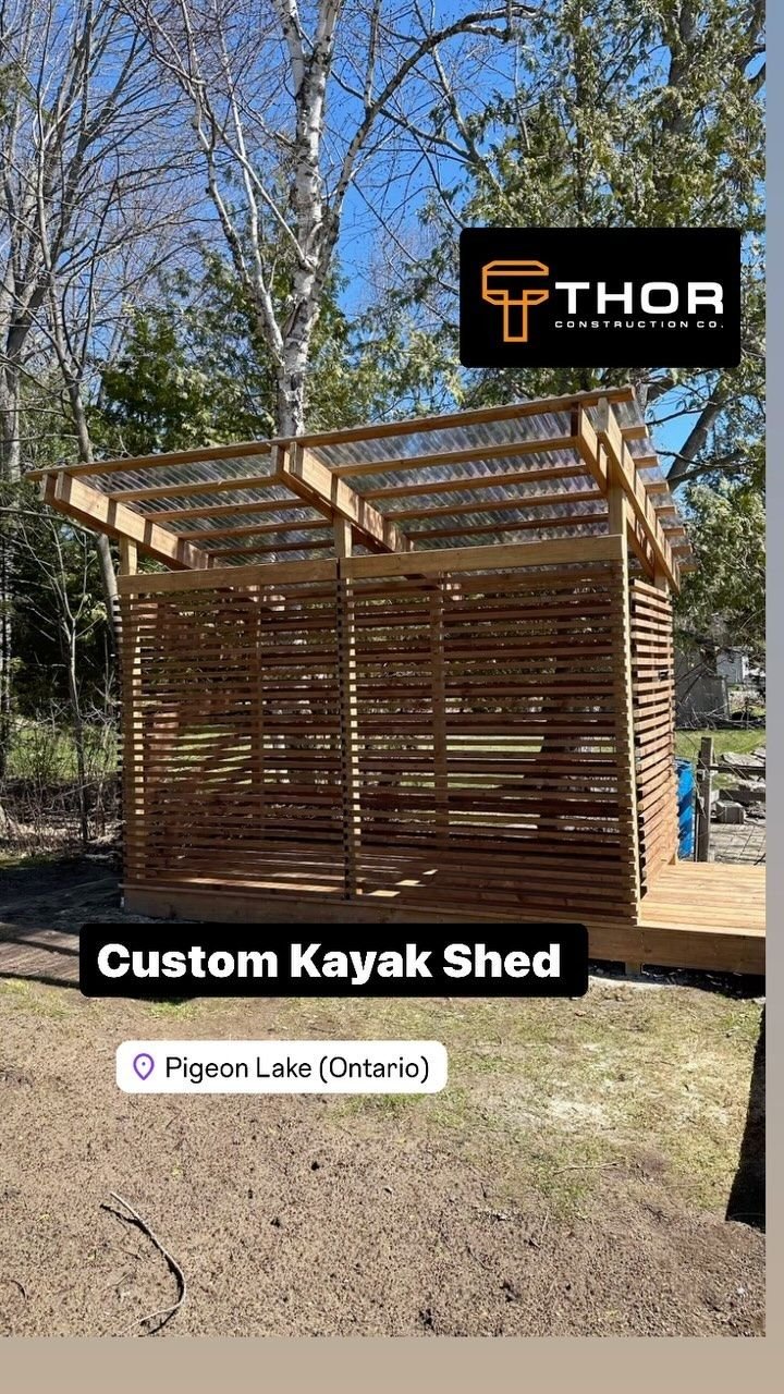 Custom kayak shed, Pigeon Lake. Thor Construction job video.