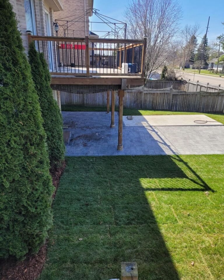 Hardscape pad for a swim spa, Barrie. Thor Construction job photo.