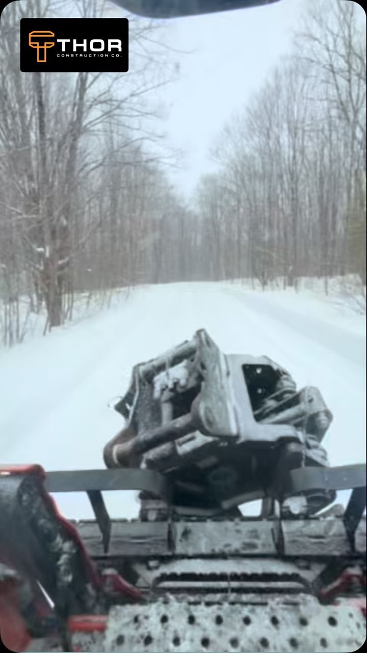 Heading in to a winter shoreline project, Trent Lakes. Thor Construction job video.