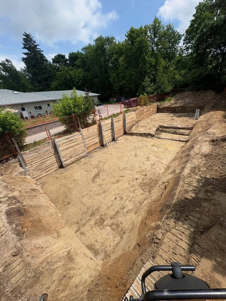 Shored foundation dig, Stouffville. Thor Construction job photo.
