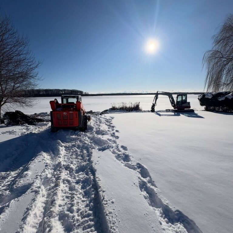 Winter shoreline work on the lake, Little Britain. Thor Construction job photo.