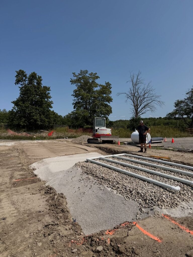 Filter bed septic system for a concrete plant, Innisfil. Thor Construction job photo.