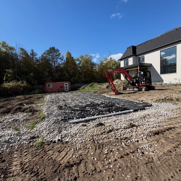 Waterloo Biofilter septic system with a Type A dispersal bed, Stouffville. Thor Construction job photo.